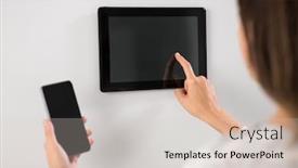  Presentation with home automation - Audience pleasing slides consisting of automation internet of things and technology concept - woman using tablet pc computer and smartphone at smart home backdrop and a lemonade colored foreground