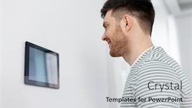  Presentation with smart home automation - PPT theme having automation-internet-of-things background and a light gray colored foreground