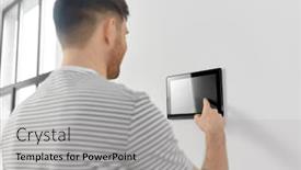  Presentation with home automation - Audience pleasing presentation design consisting of automation-internet-of-things backdrop and a light gray colored foreground