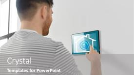  Presentation with home automation - Colorful presentation theme enhanced with automation-internet-of-things backdrop and a gray colored foreground