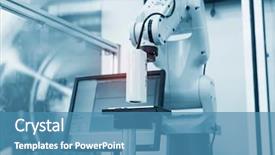  Presentation with robot arm - Presentation theme having automation system control application background and a teal colored foreground