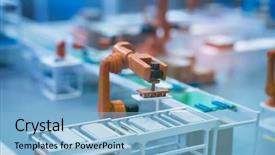  Presentation with robot arm - Beautiful presentation theme featuring automation system control application backdrop and a light blue colored foreground