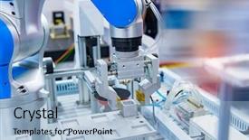  Presentation with arm robot - Audience pleasing slide deck consisting of automation system control application backdrop and a light blue colored foreground