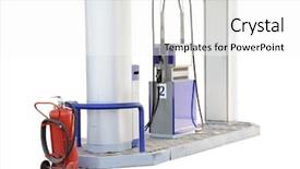  Presentation with pump - Beautiful presentation theme featuring autommatic fire extinguisher - petrol pump under the white backdrop and a white colored foreground