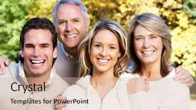  Presentation with nature - Colorful slide set enhanced with automn - happy family over park nature backdrop and a coral colored foreground