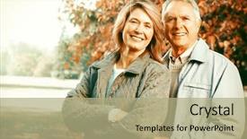  Presentation with couple nature retreat - Presentation enhanced with automn - happy senior loving couple background and a mint green colored foreground