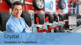  Presentation with car dealer - Audience pleasing presentation theme consisting of automobile - car dealer man backdrop and a light blue colored foreground