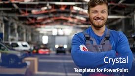  Presentation with workshop - Audience pleasing slide set consisting of automobile - cheerful serviceman in a car backdrop and a ocean colored foreground