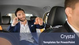  Presentation with taxi - Theme with automobile - handsome man talking on phone background and a ocean colored foreground