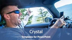  Presentation with road trip - Beautiful slides featuring automobile - happy man enjoying a road backdrop and a ocean colored foreground