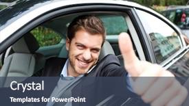  Presentation with automobile - Colorful PPT layouts enhanced with automobile - happy man in his new backdrop and a ocean colored foreground
