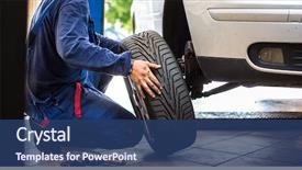  Presentation with tires - Cool new PPT theme with automobile - inside a garage - changing backdrop and a ocean colored foreground