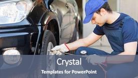  Presentation with automobile - Presentation design having automobile - mechanic checking the pressure background and a ocean colored foreground