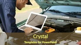  Presentation with diagnostics - Beautiful presentation featuring automobile - mechanic using computer diagnostics while backdrop and a tawny brown colored foreground