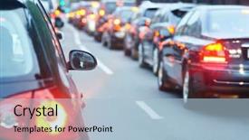  Presentation with traffic road - Amazing PPT theme having automobile - traffic jam in a city backdrop and a light blue colored foreground