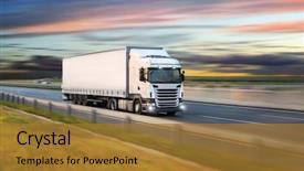  Presentation with shaving - Presentation design consisting of automobile - truck with container on highway background and a gold colored foreground