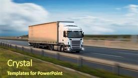  Presentation with cargo transportation - Colorful presentation design enhanced with automobile - truck with container on highway backdrop and a tawny brown colored foreground