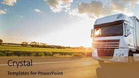  Presentation with shaving - Theme having automobile - truck with container on highway background and a gold colored foreground