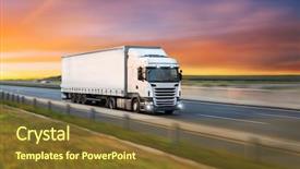  Presentation with cargo - Audience pleasing theme consisting of automobile - truck with container on highway backdrop and a tawny brown colored foreground