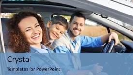  Presentation with automobile - Audience pleasing slide deck consisting of automobile - young family with child backdrop and a teal colored foreground