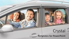 Presentation with young children - Cool new theme with automobile - young family with children backdrop and a light gray colored foreground