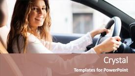  Presentation with automobile - Presentation design with automobile - young woman driving her car background and a coral colored foreground