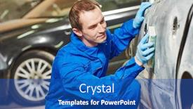  Presentation with body repair - Beautiful slide deck featuring automobile-body-sanding-with-sander backdrop and a ocean colored foreground