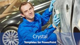  Presentation with body repair - Theme enhanced with automobile-body-sanding-with-sander background and a ocean colored foreground