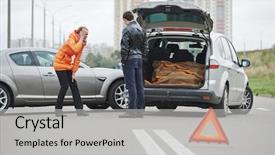  Presentation with collision - Presentation theme with automobile cars after crash accident background and a light gray colored foreground