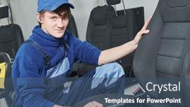  Presentation with car cleaning - PPT theme consisting of automobile-detailing-portrait-of-worker background and a ocean colored foreground