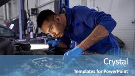  Presentation with mechanic car service repair maintenance - Colorful presentation design enhanced with automobile engine - car service repair maintenance backdrop and a teal colored foreground