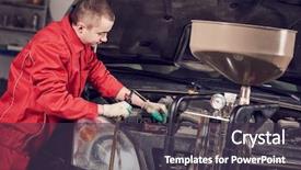  Presentation with motor oil - PPT layouts with automobile engine oil replacement auto background and a tawny brown colored foreground