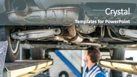  Presentation with garage car - Colorful presentation theme enhanced with automobile exhaust - car on hydraulic lift backdrop and a  colored foreground