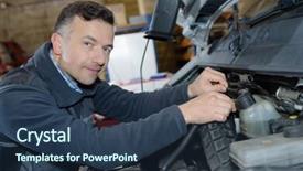  Presentation with automobile - Colorful theme enhanced with automobile exhaust - man is reparing car backdrop and a  colored foreground