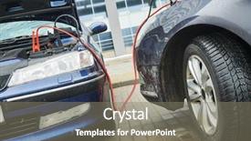  Presentation with automobile - Colorful presentation enhanced with automobile help booster jumper cables backdrop and a gray colored foreground