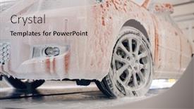  Presentation with car wash - Slide set with automobile-in-foam-car-wash background and a soft green colored foreground