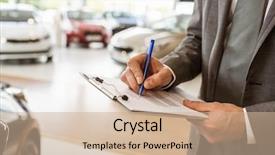  Presentation with car body repairer holding - PPT theme featuring administrative day - focused businessman looking background and a coral colored foreground