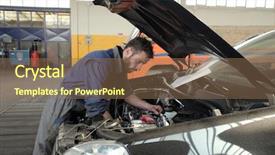  Presentation with manufacturing - Colorful PPT layouts enhanced with automobile manufacturing - auto mechanic repairing a car backdrop and a violet colored foreground