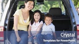  Presentation with helping others two hands woman - Slide deck consisting of automobile mpv - woman with two children sitting background and a ocean colored foreground