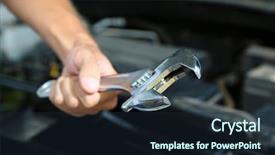  Presentation with auto repair - Audience pleasing slides consisting of automobile part - hand with wrench auto mechanic backdrop and a wine colored foreground