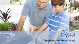  Presentation with air engine - Colorful slide deck enhanced with automobile polo - father shows his son how backdrop and a light blue colored foreground