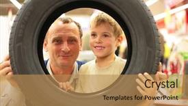  Presentation with man looking up happy - Audience pleasing presentation theme consisting of automobile product - boy and man look backdrop and a coral colored foreground