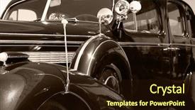  Presentation with old car - Presentation theme enhanced with automobile radiator - black old vintage american car background and a wine colored foreground