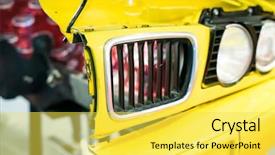  Presentation with automotive - Beautiful PPT theme featuring automobile radiator - red automotive front end headlight backdrop and a yellow colored foreground