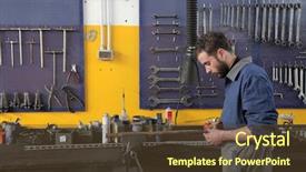  Presentation with auto - Colorful theme enhanced with fuel stations safety - auto mechanic in his workshop backdrop and a tawny brown colored foreground