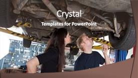  Presentation with female mechanic - Presentation theme enhanced with trouble shooting - young mechanic showing a female background and a tawny brown colored foreground