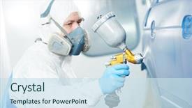  Presentation with automobile - Slides having automobile repairman painter in protective background and a sky blue colored foreground