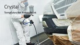  Presentation with automobile - Beautiful presentation design featuring automobile repairman painter painting car backdrop and a light gray colored foreground