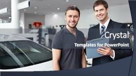  Presentation with automobile - Colorful theme enhanced with automobile sales - seller and the buyer backdrop and a  colored foreground