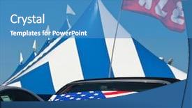  Presentation with athetic event runners - PPT theme having automobile sales - tent sale event background and a teal colored foreground